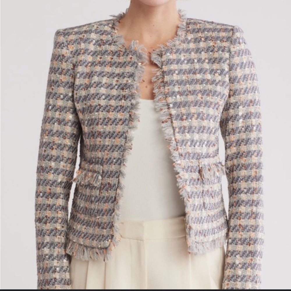 🩶 L’AGENCE Rhea Tweed Fringe Jacket